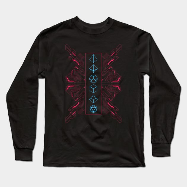 Minimalist Lines Polyhedral Dice Set Blue and Pink Synthwave Long Sleeve T-Shirt by pixeptional